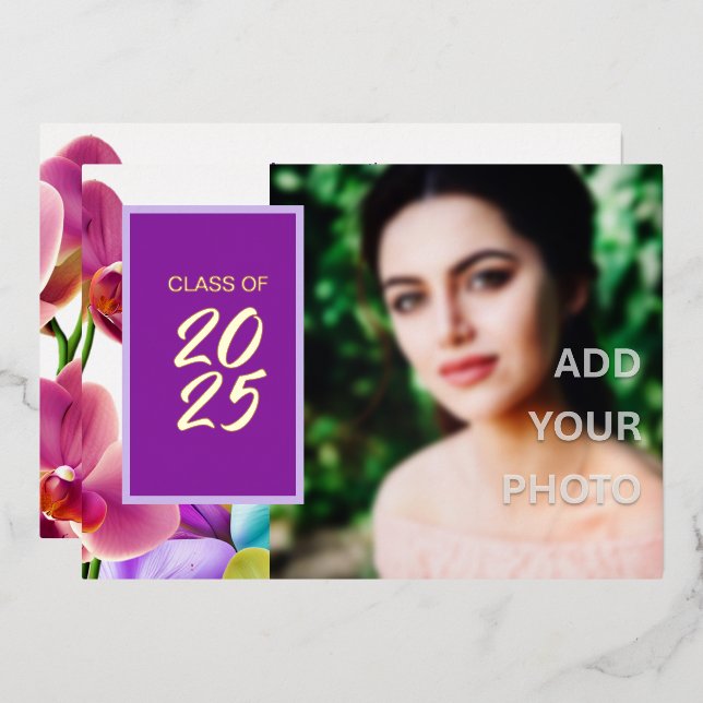 Modern Stylish Foil Graduation Photo   (Front/Back)