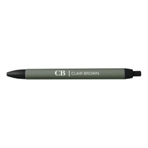 Modern Stylish Forest Green Monogram Black Ink Pen