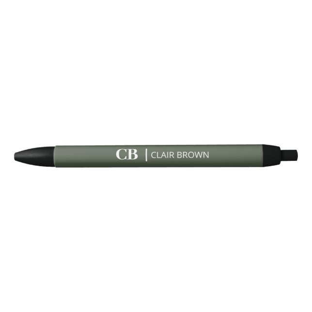 Modern Stylish Forest Green Monogram Black Ink Pen (Front)
