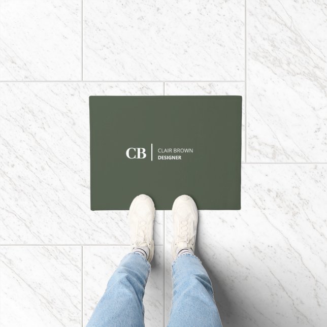 Modern Stylish Forest Green Monogram  Doormat (Indoor)