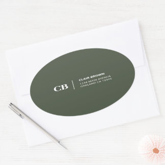 Modern Stylish Forest Green Monogram Oval Sticker