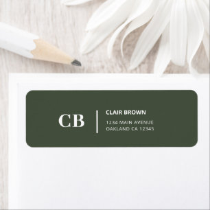 Modern Stylish Forest Green Monogram Return Address Label