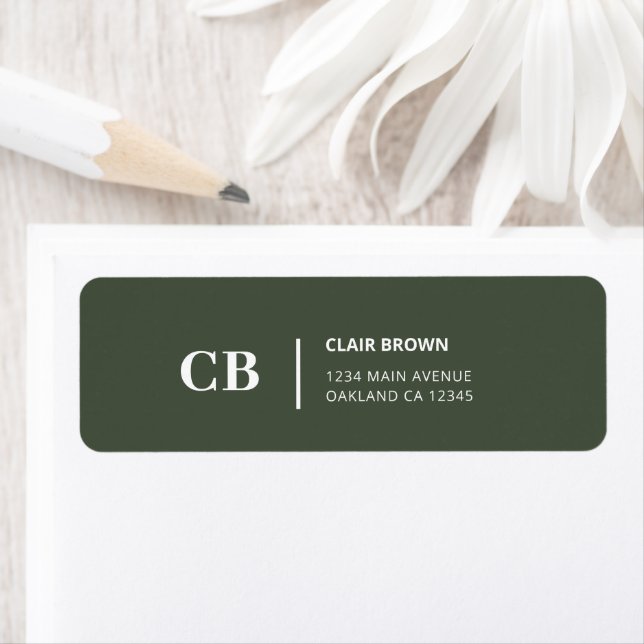 Modern Stylish Forest Green Monogram Return Address Label (Insitu)