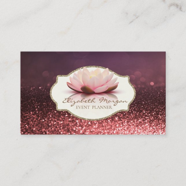 Modern Stylish,Frame Lotus Flower Glitter Bokeh Business Card (Front)