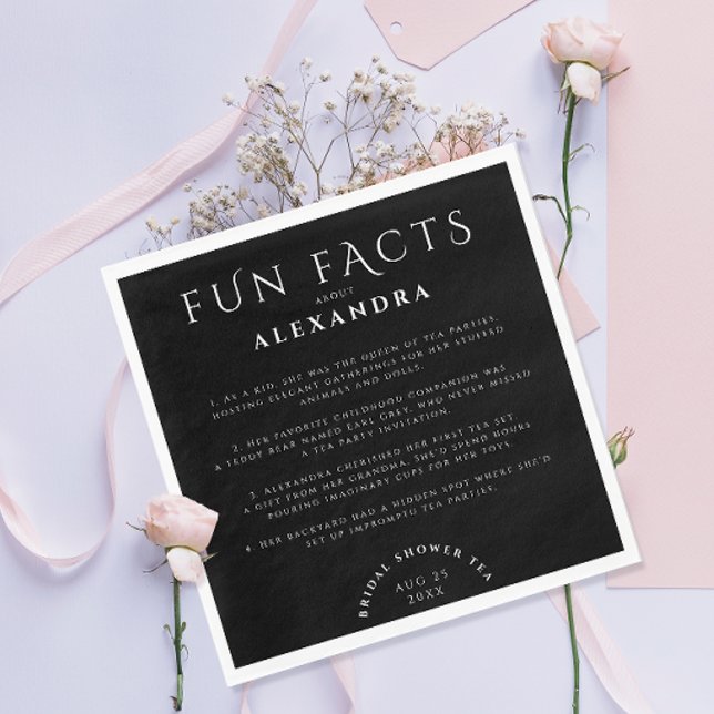Modern Stylish Fun Facts Black And White Party Napkin (Creator Uploaded)