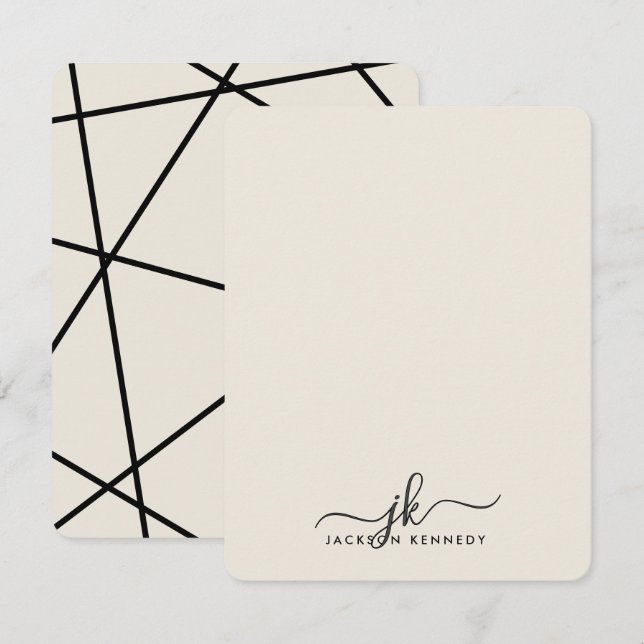 Modern Stylish Geometric Lines Elegant Monogram Card (Front/Back)