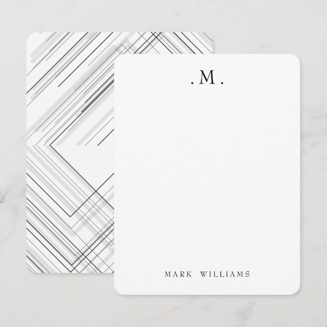 Modern Stylish Geometric Lines Monogram Stationery Card (Front/Back)
