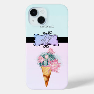 Modern Stylish Girly Ice cream Cactus iPhone 15 Case