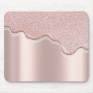 Modern Stylish Glitter Drips Rose Gold Mouse Pad