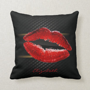 Modern Stylish Glitter Red Lips,Black-Personalised Cushion