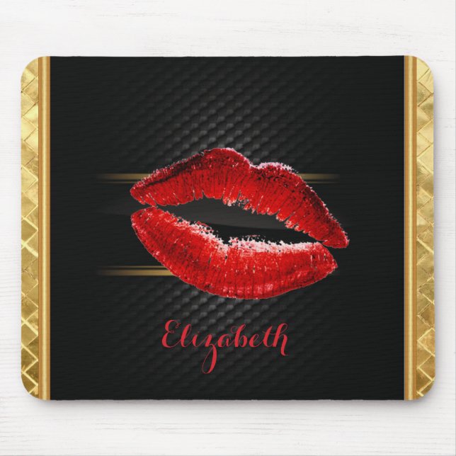 Modern Stylish Glitter Red Lips,Black-Personalised Mouse Pad (Front)