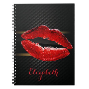 Modern Stylish Glitter Red Lips,Black-Personalised Notebook