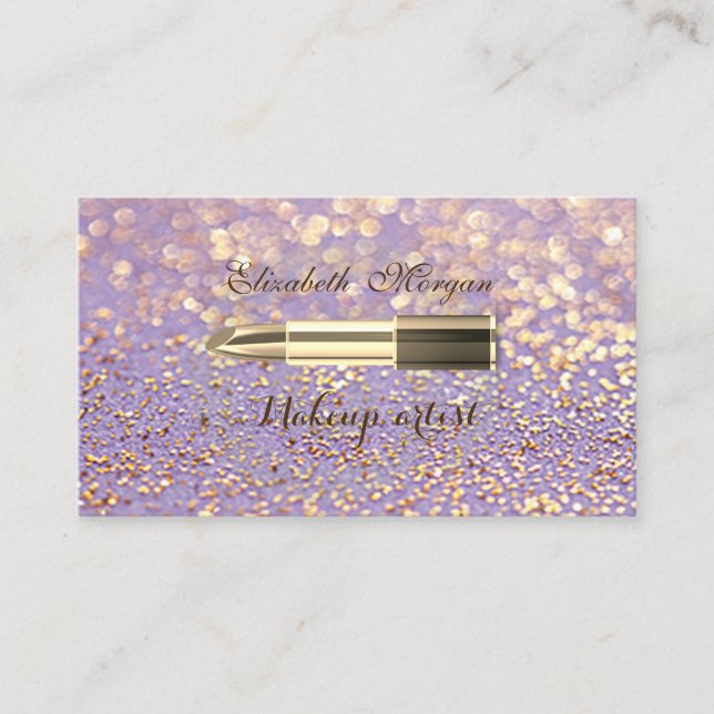 Modern Stylish Glittery Bokeh  -Makeup-Lipstick Business Card (Front)