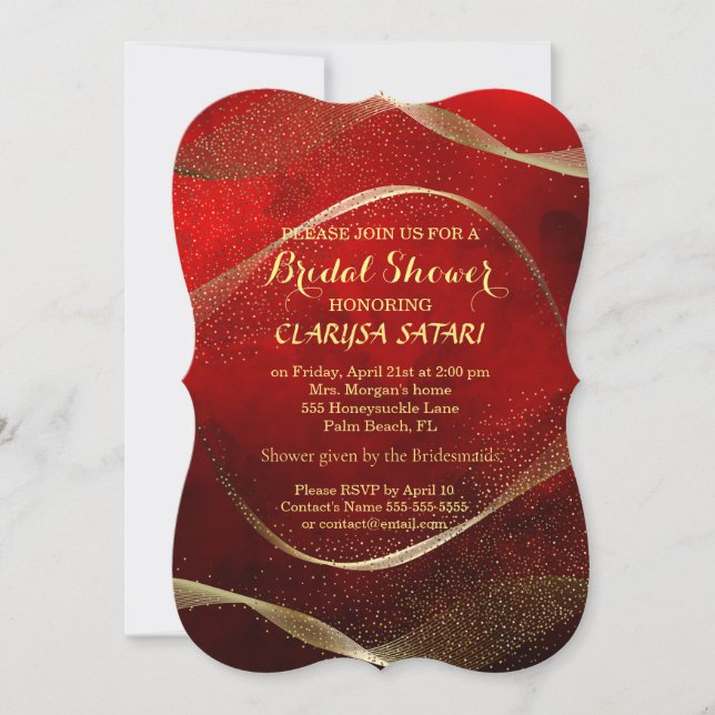 Modern, Stylish Gold and red  Bridal Shower Invitation (Front)