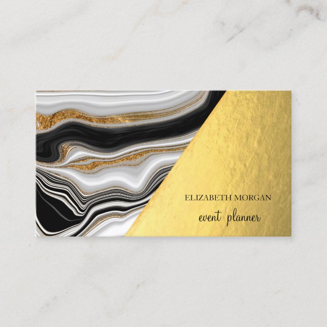Modern Stylish Gold Black White Marble Business Card (Front)