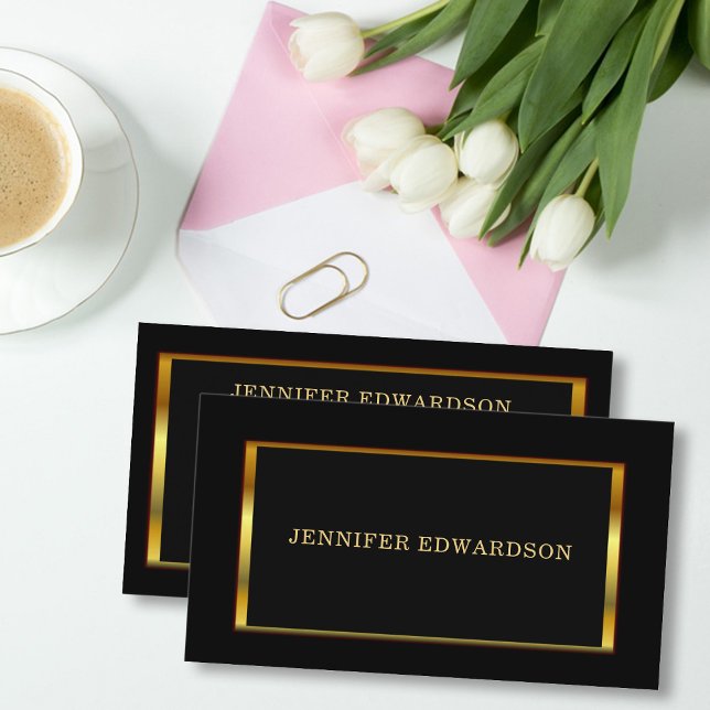 Modern stylish Gold frame on Black professional Business Card (Modern stylish gold frame on black professional business card.)