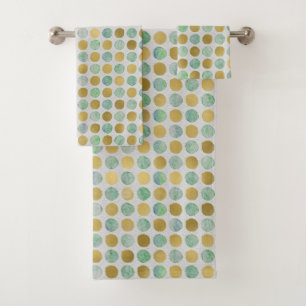 Modern & Stylish Gold Teal Brown Dots Bath Towel Set