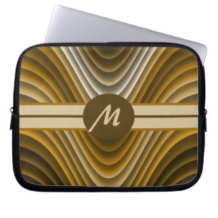 Modern Stylish Golden Brown Waves Monogram Laptop Sleeve