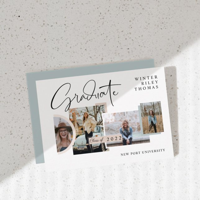 Modern Stylish Graduation Four Photo Collage Grad Invitation (Creator Uploaded)