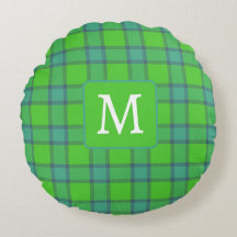 Modern stylish green &blue Plaid monogram