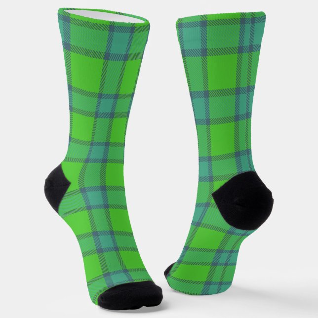Modern stylish green &blue Plaid taran Socks (Angled)
