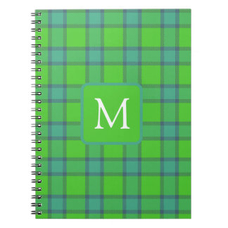 Modern stylish green &blue Plaid tartan monogram Notebook