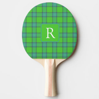 Modern stylish green &blue Plaid tartan monogram Ping Pong Paddle