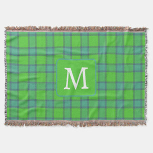 Modern stylish green &blue Plaid tartan monogram Throw Blanket