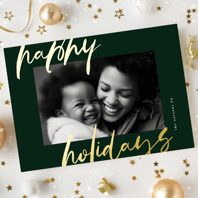 modern stylish green & gold photo happy foil holiday card (Creator Uploaded)