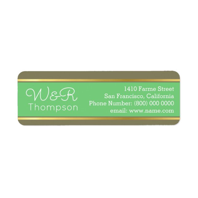 modern & stylish, green & monogrammed return address label (Front)