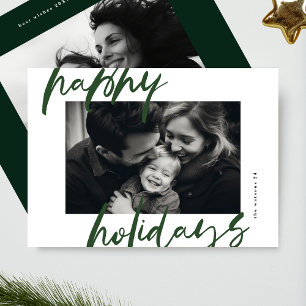 modern stylish greens & white photo happy holiday card