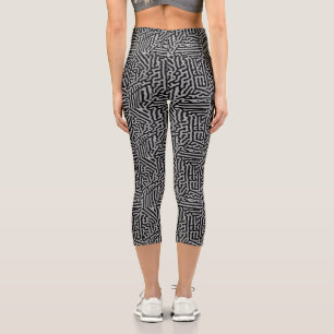 Modern Stylish Grey & Black Classic Capri Leggings
