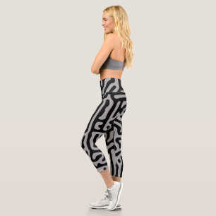 Modern Stylish Grey & Black Classic Capri Leggings