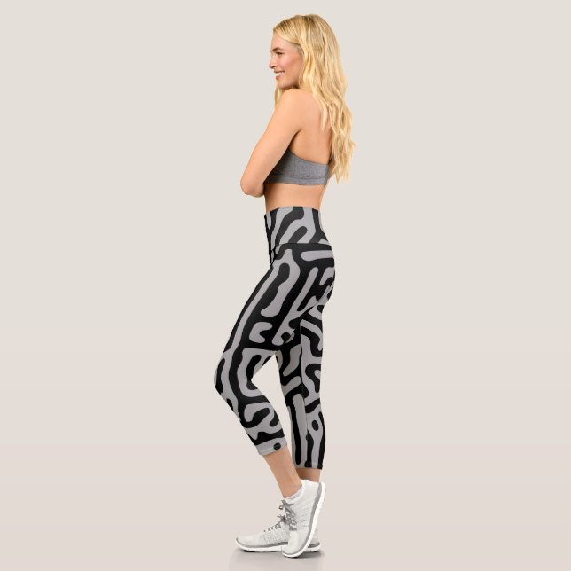 Modern  Stylish Grey & Black Classic   Capri Leggings (Left)