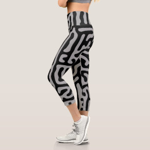 Modern Stylish Grey & Black Classic Capri Leggings