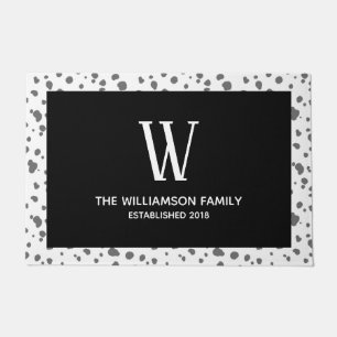 Modern Stylish Grey Dalmatian Spots & Family Name Doormat