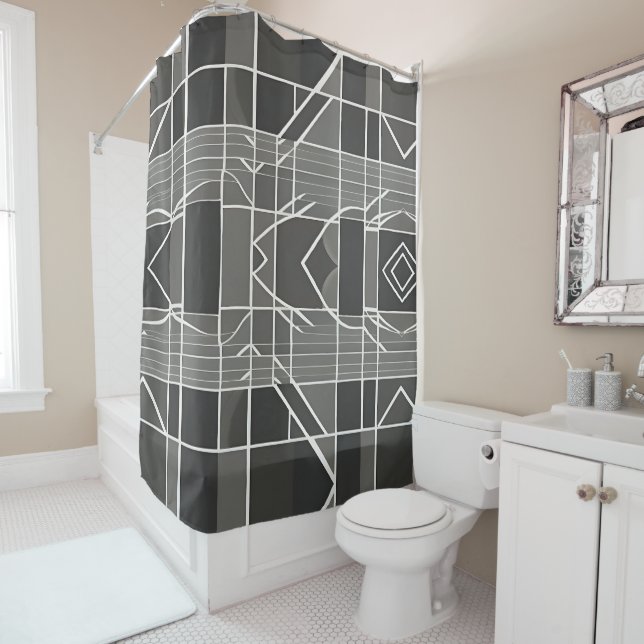 Modern Stylish Grey Geometric Pattern  Shower Curtain (In Situ)