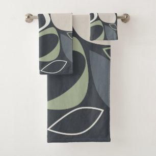 Modern Stylish Grey Sage Green Abstract Pattern Bath Towel Set