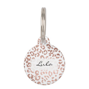 Modern stylish hand drawn rose gold leopard print pet tag