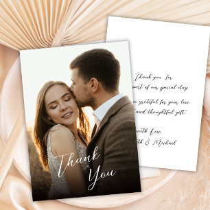 Modern Stylish Hand Lettered Script Photo Wedding Thank You Card