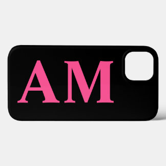 Modern Stylish Hot Pink Black Monogram Initials  iPhone 13 Case