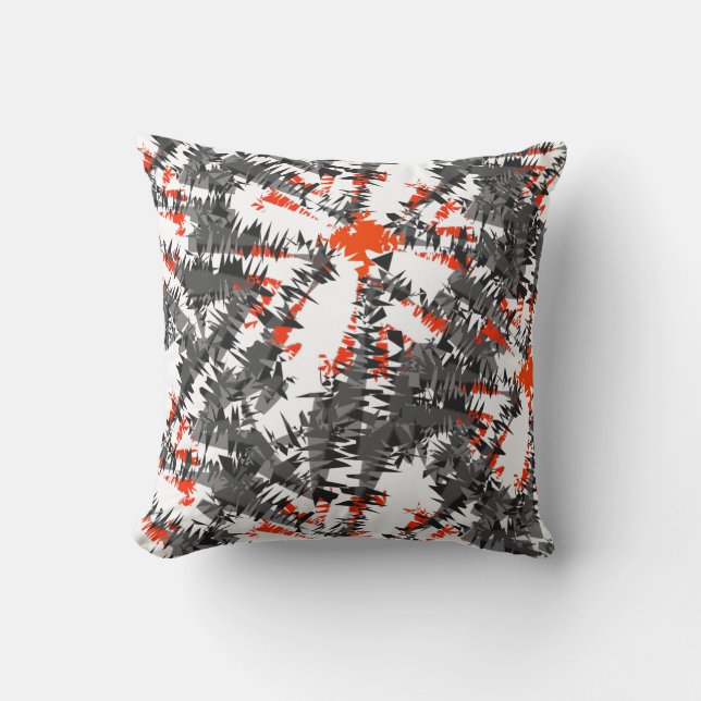 Modern Stylish Ikat Abstract Orange Grey Mix Cushion (Front)