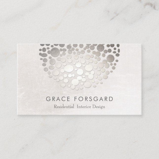 Modern Stylish Interior Designer Silver and Grey Business Card (Front)