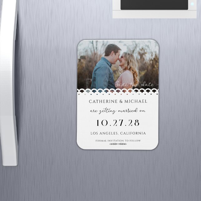 Modern Stylish Lace Simple Photo Save The Date Magnet (Creator Uploaded)
