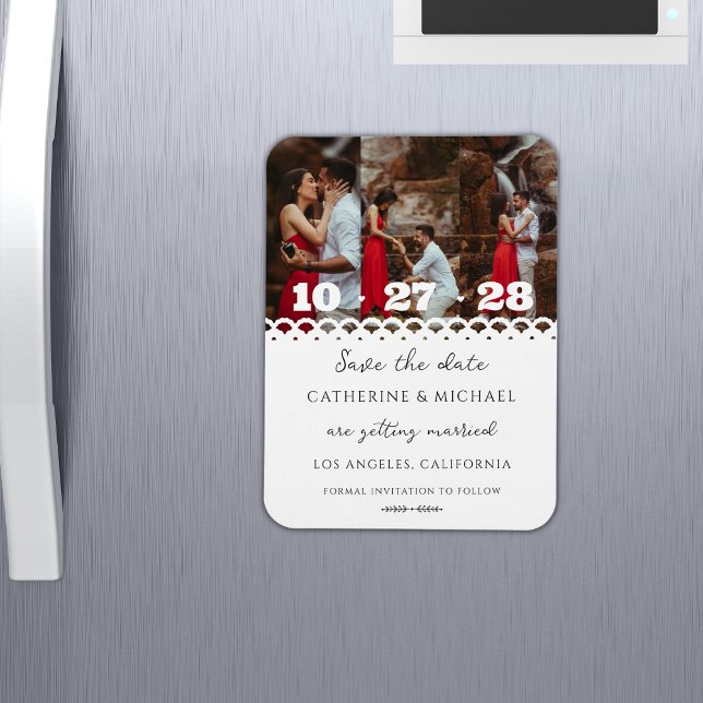 Modern Stylish Lace Simple Photo Save The Date Magnet (Creator Uploaded)