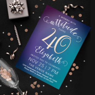 Modern  Stylish Lady Forty Turquoise Gradient Typo Foil Holiday Card