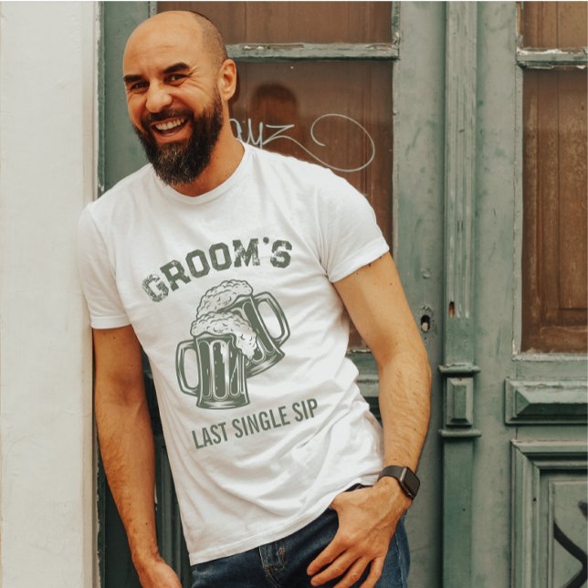 Modern Stylish Last Beer Sip Green Groom Tri-Blend Shirt (Modern groom Bachelors party t-shirt )