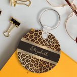 Modern Stylish Leopard Pattern Brown & Gold Stripe Key Ring<br><div class="desc">Accessorise with Elegance with our Modern Stylish Leopard Pattern Brown & Gold Stripe Keychain! Elevate your everyday essentials with this chic and sophisticated keychain. Featuring a luxurious brown bronze leopard skin pattern and a glamourous gold foil and brown stripe, this keychain can be personalised with your name in elegant gold...</div>