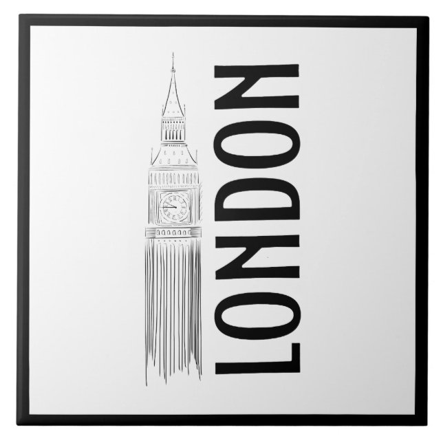 Modern Stylish London Sity Black White Ceramic Tile (Front)