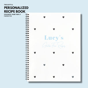 Modern Stylish Love Heart Blue Blank Recipe Book